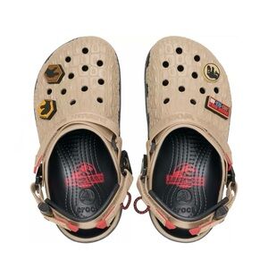 NWT CROCS Jurassic World Classic Clog J6 / M7/W9 Beige Orange Black Red Dinosaur